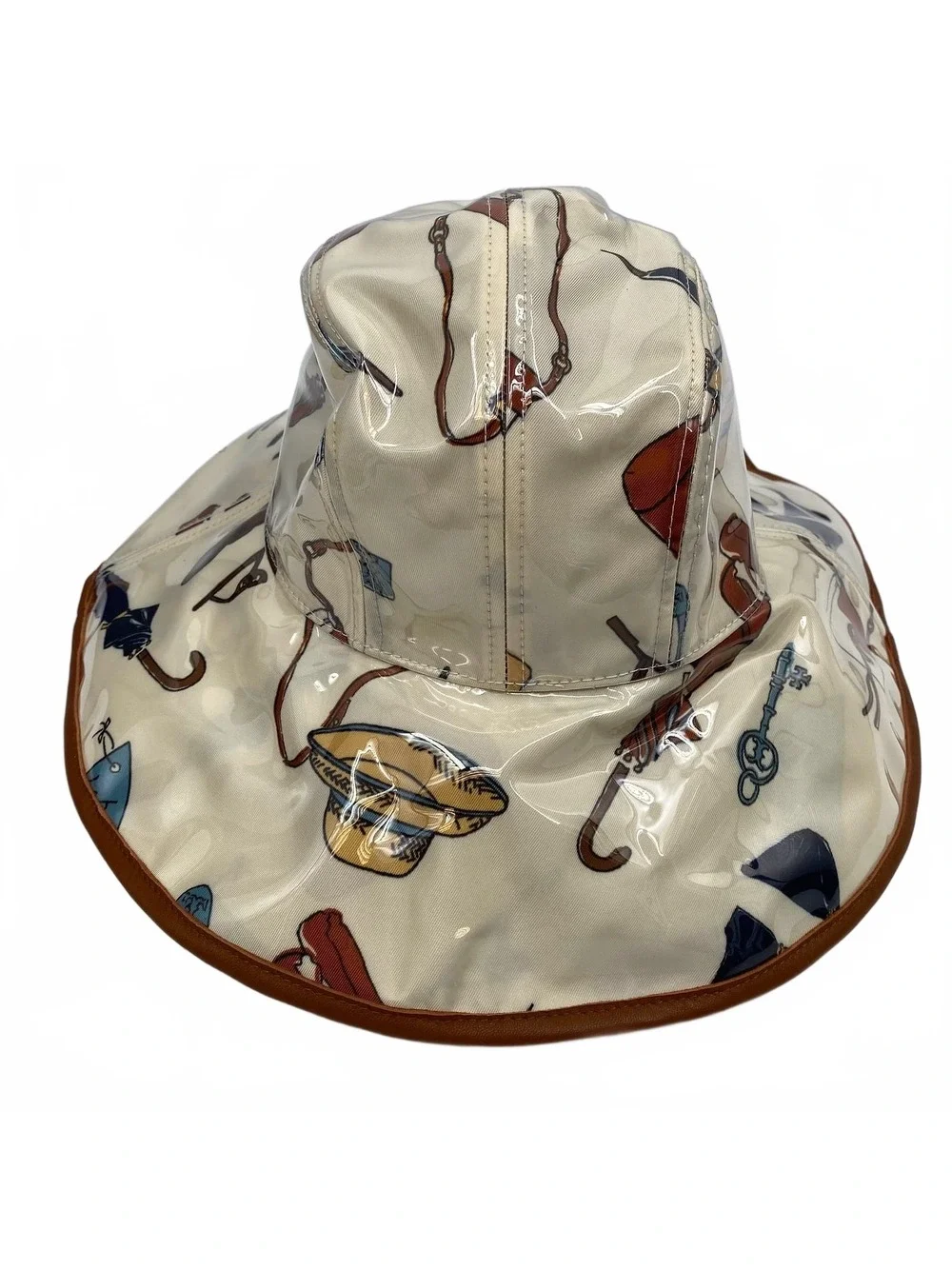 Tory Burch Cream Brown PVC Hat | One Size Regular